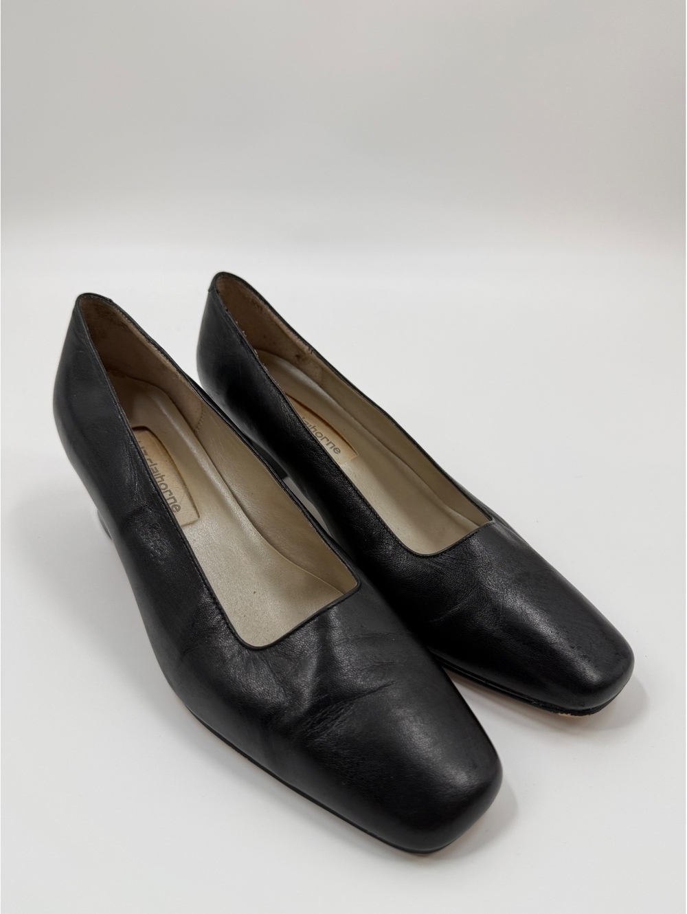 Vintage Liz Claiborne Black Leather Pumps Square Toe Block Heels Women’s 8.5M
